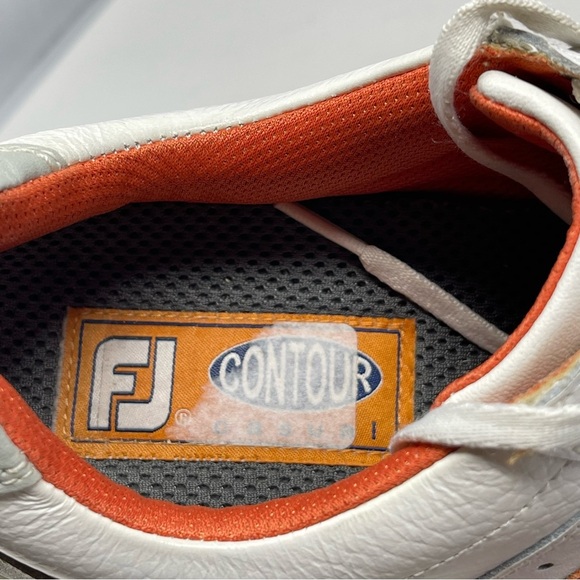 Footjoy Contour Casual Golf Shoes Mens 9.5 White Orange Leather Spikeless 54303 main image 4